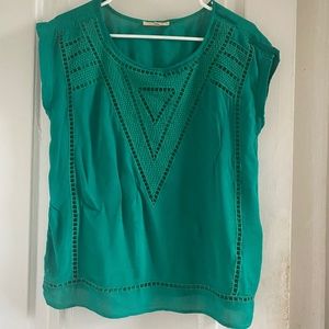 Skies Are Blue Green Boho Sleeveless Blouse